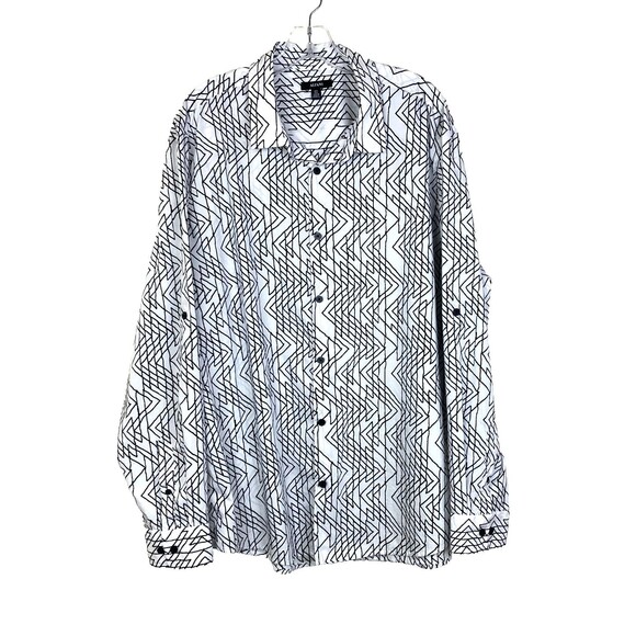 ALFANI Men's Button Up Shirt Size XXL Black White Geometric Roll Tab Sleeve - Picture 1 of 6